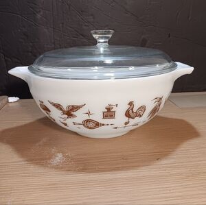 PYREX Early American Cinderella Nesting Mixing Bowl 443, 2 1/2 QT w/ Lid Vintage